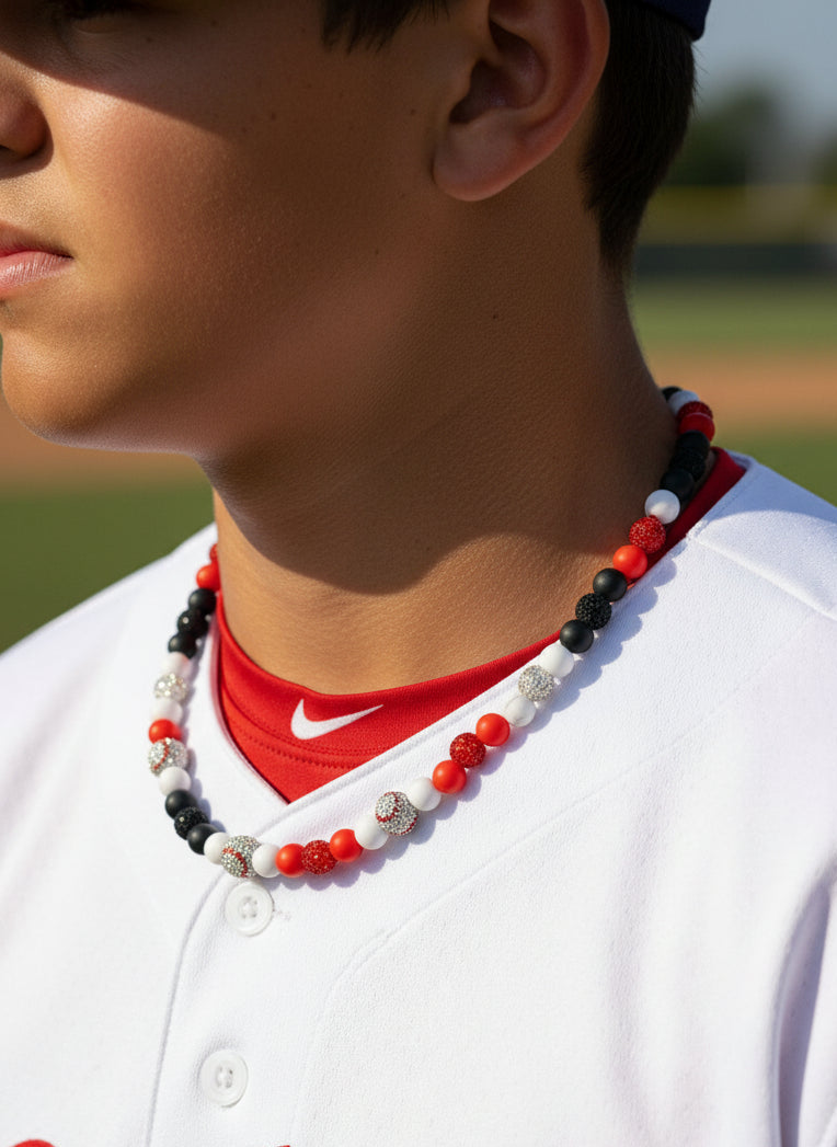 18" RHINESTONE CLAY & BASEBALL BEAD NECKLACE