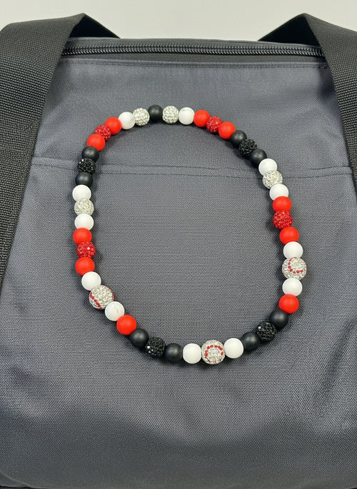 18" RHINESTONE CLAY & BASEBALL BEAD NECKLACE