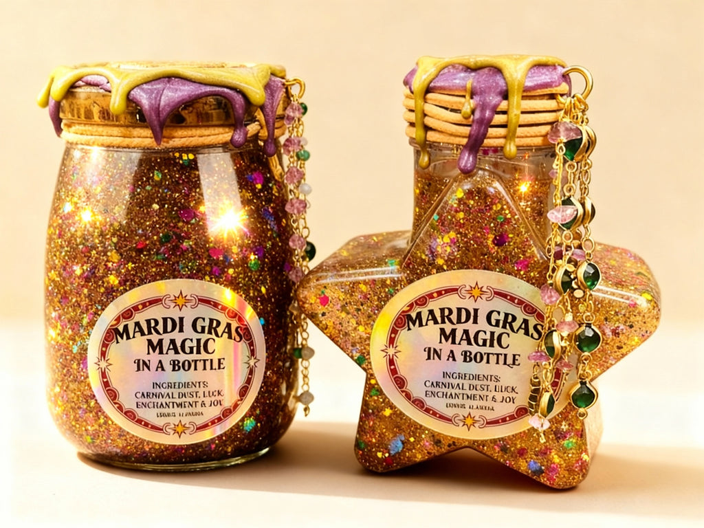 MARDI GRAS MAGIC 'SNOWGLOBE' IN A BOTTLE