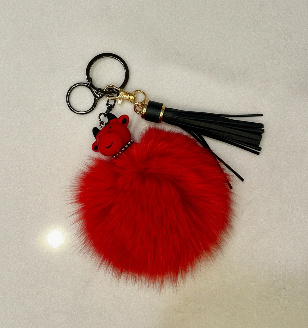 RED POMPOM BULL KEYCHAIN