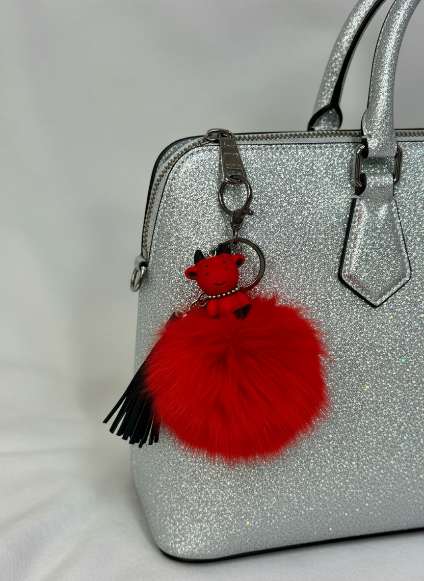 RED POMPOM BULL KEYCHAIN