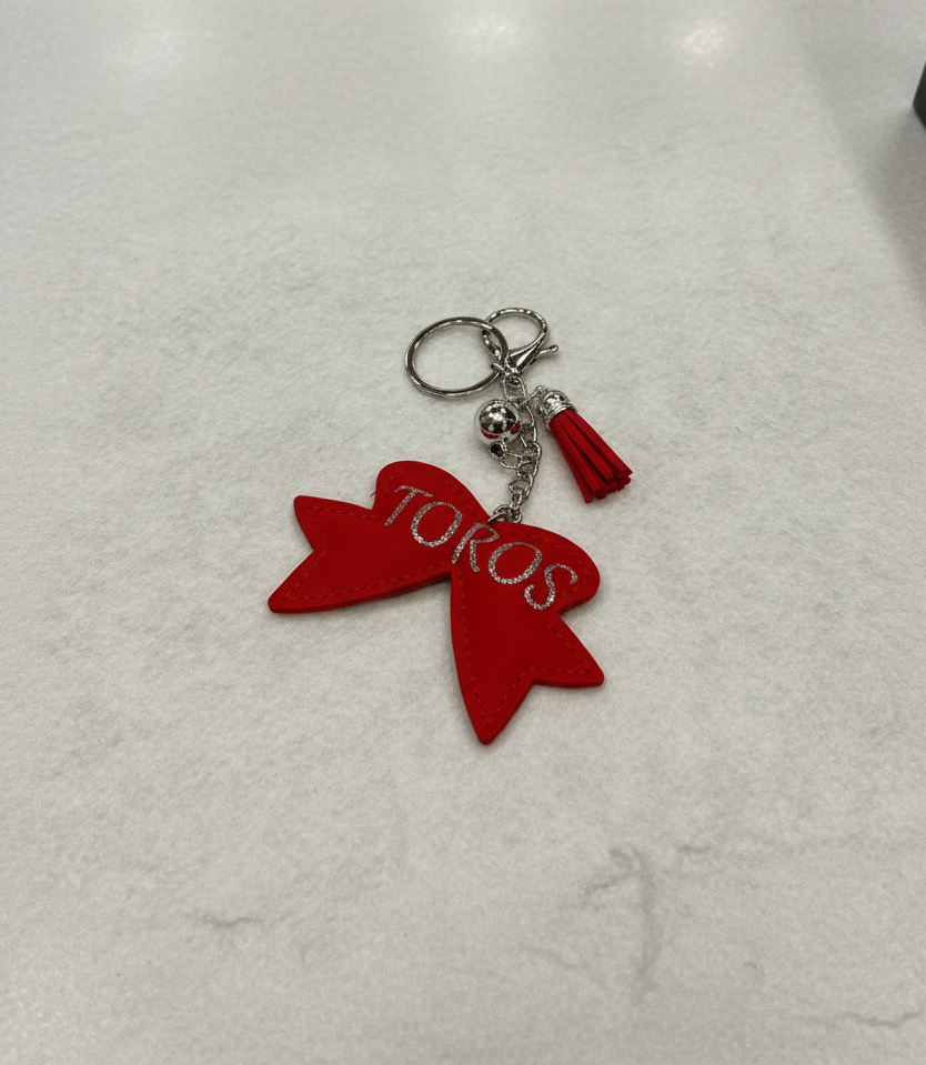 RED SPARKLE BOW WITH TOROS KEYCHAIN