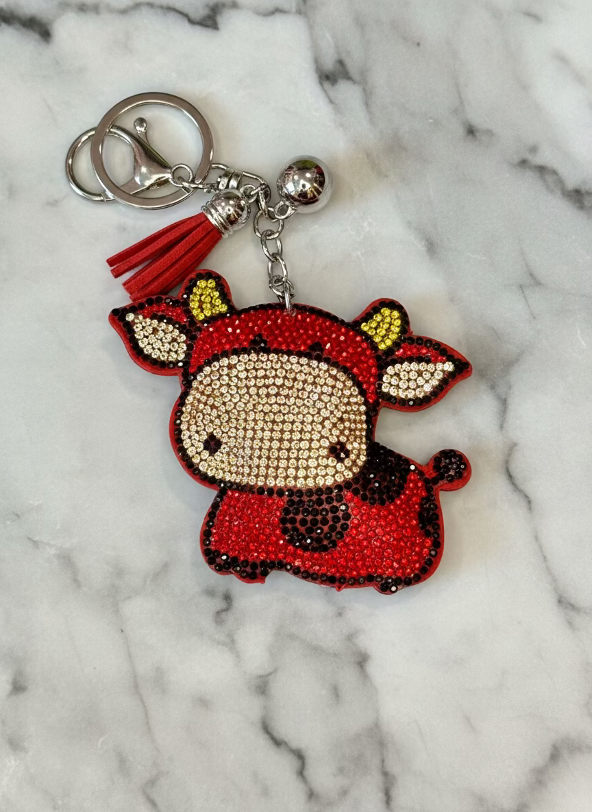 RED SPARKLE BULL WITH SF KEYCHAIN