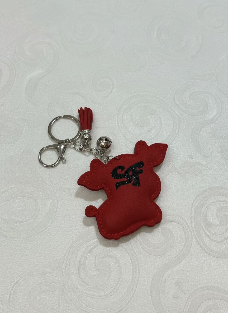RED SPARKLE BULL WITH SF KEYCHAIN