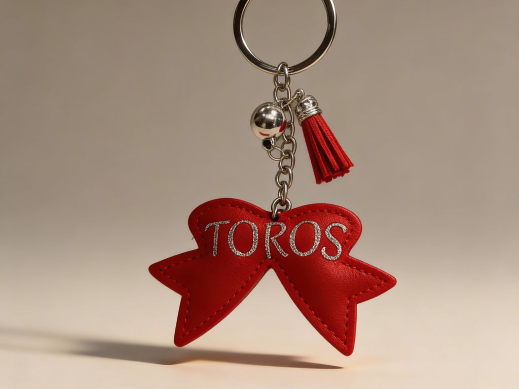 RED SPARKLE BOW WITH TOROS KEYCHAIN