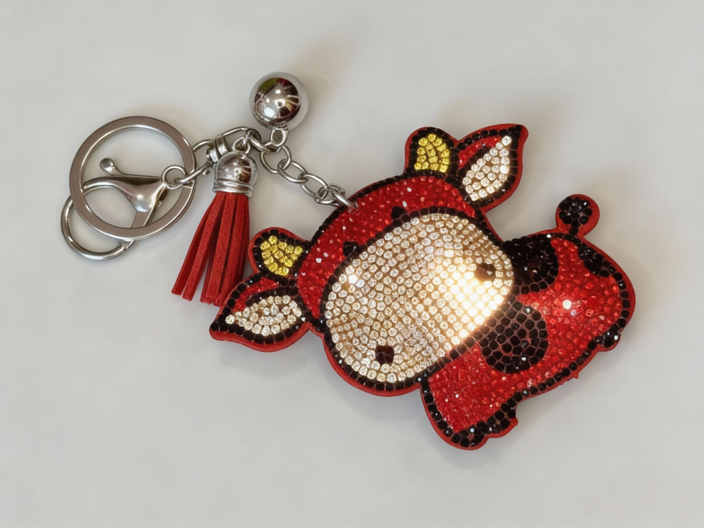 RED SPARKLE BULL WITH SF KEYCHAIN